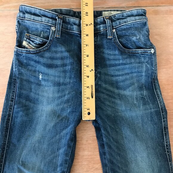 Diesel Babhila Skinny Cowhide Leather Jeans Women 25x30 Blue Button Fly Distress - Picture 8 of 12